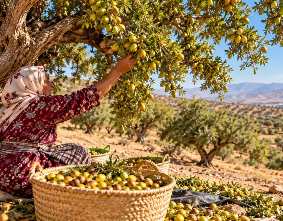Arganeraie marocaine et récolte des fruits de l'arganier, potentiel économique rural